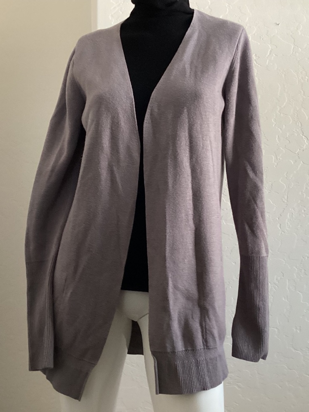 Lululemon grey wrap open cardigan, pit-to-pit 18.5, long, inside pockets
